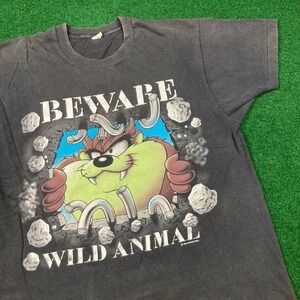 Vintage Tasmanian Devil Shirt Mens M Black 1994 Beware Animal Single Stitch 90s